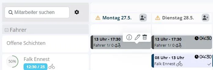 Offene Schichten mit Bewerberanzahl und Genehmigungsprozess